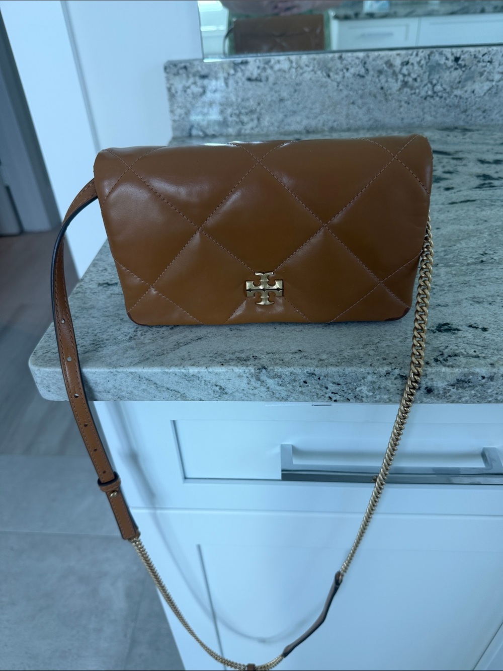 Tory Burch Quilted Leather Crossbody in Brown with Gold Hardware